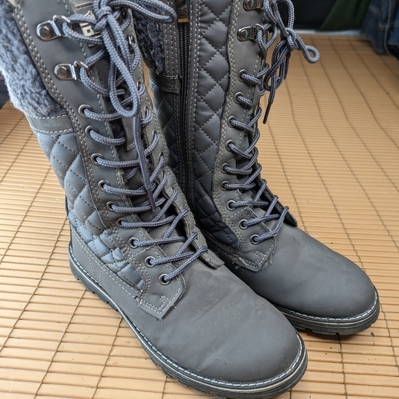 Polar Womens Lace Up Faux Fur lined and trim Mid Calf Waterproof Grey Winter Boo - Picture 2 of 9